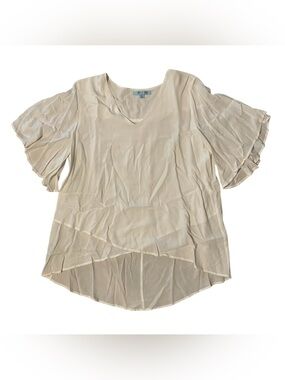 She + Sky White Layered V-Neck Flutter Sleeve Blouse